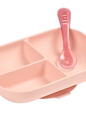 Set repas silicone avec ventouse pink