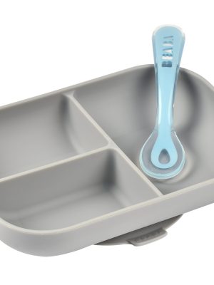Set repas silicone avec ventouse grey