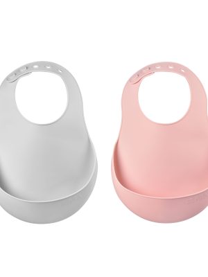 Lot de 2 bavoirs silicone light mist/old pink