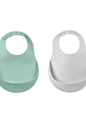 Lot de 2 bavoirs silicone light mist/sage green