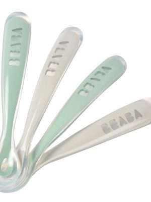 Lot 4 cuillères 1er âge silicone velvet grey / sage green