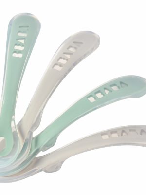 Lot 4 cuillères 2ème âge silicone velvet grey / sage green